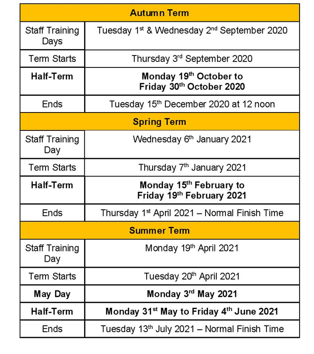 Avalon School - Term Dates