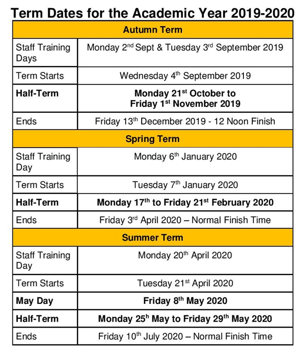 Avalon School Term Dates